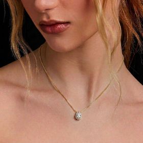 Imagem do produto Colar Cristal Gota 7X6MM com Contorno Cravejado de Zircônias Folheado a Ouro 18K