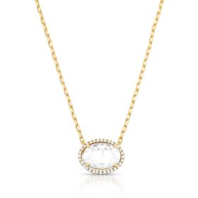 Imagem do produto Colar Malha Cartier com Cristal Citrino Oval 14X10MM e Cravação Vazada de Zircônia Folheado a Ouro 18K