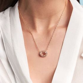 Imagem do produto Colar Malha Cartier com Cristal Citrino Oval 14X10MM e Cravação Vazada de Zircônia Folheado a Ouro 18K