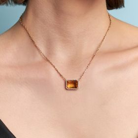 Imagem do produto Colar Malha Cartier com Cristal Citrino Retangular 14X10MM e Cravação Vazada de Zircônia Folheado a Ouro 18K