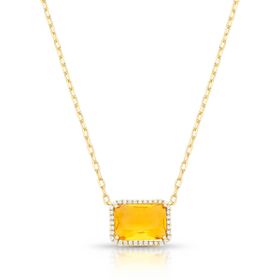 Imagem do produto Colar Malha Cartier com Cristal Citrino Retangular 14X10MM e Cravação Vazada de Zircônia Folheado a Ouro 18K