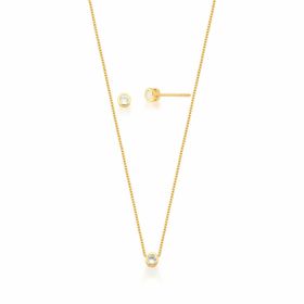 Imagem do produto Conjunto Pontos de Luz Solitário Zircônia com Caixa Inglesa Folheado a Ouro 18K