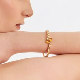 Imagem do produto Pulseira Bracelete Cristais Ovais Citrino Vazado 12MM Folheado a Ouro 18K