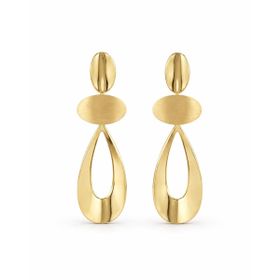 Imagem do produto Brinco Pêndulo Três Elos Geométricos Fosco e Liso em Ouro 18K