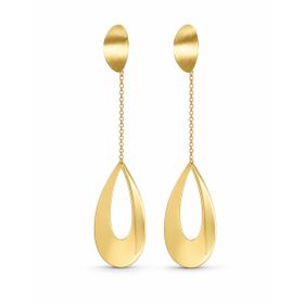Imagem do produto Brinco Base Oval Fosco com Fio e Gota Lisa Pendente em Ouro 18K