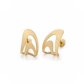 Imagem do produto Brinco Argola Estruturada Abstrata Vazada Liso e Fosco em Ouro 18K