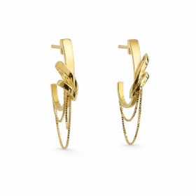 Imagem do produto Brinco Meia Argola com Franja de Correntes Liso e Fosco em Ouro 18K