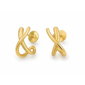 Imagem do produto Brinco Cruzado em X Vírgula Fosco e Liso em Ouro 18K
