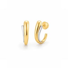 Imagem do produto Brinco Meia Argola Aro Duplo Liso em Detalhes com Ouro Branco em Ouro 18K