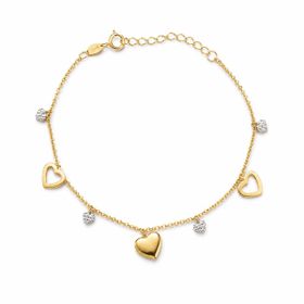Imagem do produto Pulseira Corações Liso Vazado e em Ouro Branco Ouro 18K