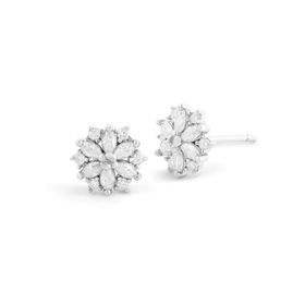 Imagem do produto Brinco Moissanite Flor em Formato de Floco de Neve Com Navetes e Pontos de Luz 1MM em Prata 925