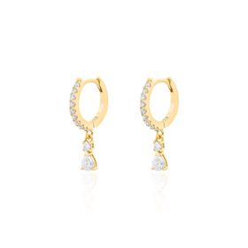 Imagem do produto Brinco Moissanite Argola de Click Cravejada com Gota e Ponto de Luz Pendente 3X4MM em Prata 925 Folheado a Ouro 18K