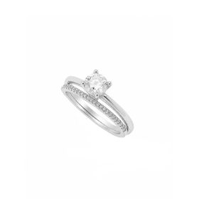 Imagem do produto Anel Duplo Solitário Moissanite Aro Liso e Aparador Cravejado em Prata 925