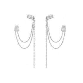 Imagem do produto Brinco Ear Line com Piercing Cravejado de Moissanites Fake e Correntes Pendente em Prata 925