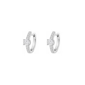 Imagem do produto Brinco Moissanite Argola de Click Cravejado com Solitário Oval 1MM em Prata 925