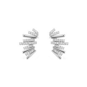 Imagem do produto Brinco Moissanites 1.4MM Ear Cuff Leque com Palitos Cravejados e Lisos em Prata 925