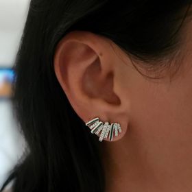 Imagem do produto Brinco Moissanites 1.4MM Ear Cuff Leque com Palitos Cravejados e Lisos em Prata 925