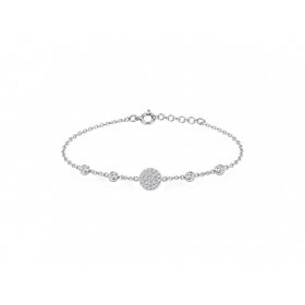 Imagem do produto Pulseira com Medalha Redonda Pavê e Pontos de Luz Caixa Inglesa Zircônia em Prata 925