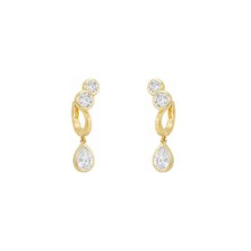 Imagem do produto Brinco Moissanite Argola de Click com Dois Pontos de Luz e Gota Pendente em Prata 925 Folheado a Ouro 18K