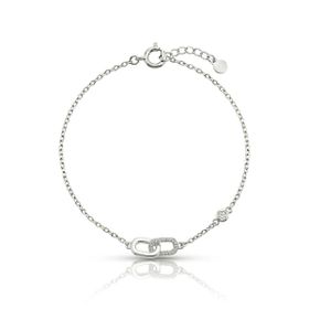 Imagem do produto Pulseira com Elo Liso e Cravejado Entrelaçados E Ponto de Luz em Prata 925
