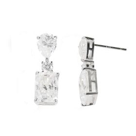 Imagem do produto Brinco Moissanite de Festa Cascata Geométrica 7X9MM com Gota Retângulo e Ponto de Luz em Prata 925