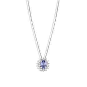 Imagem do produto Colar Moissanite Cristal Oval Tanzanita com Cravação Princesa na Volta em Prata 925