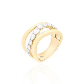 Imagem do produto Anel 2 Aros Lisos e Aro com Pontos de Luz Moissanite em Prata 925 Folheado a Ouro 18K