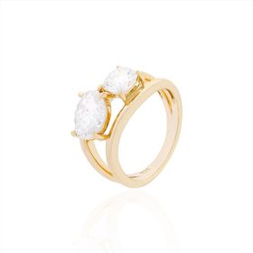 Imagem do produto Anel com Ponto de Luz e Oval Moissanite com Aro Duplo Vazado Folheado a Ouro 18K
