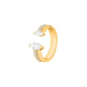 Imagem do produto Anel Moissanite Aberto com Navetes nas Pontas e Cravação no Aro em Prata 925 Folheado a Ouro 18K