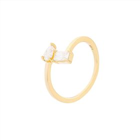 Imagem do produto Anel Moissanite com Aro Liso com Gota e Retângulo Moissanite em Prata 925 Folheado a Ouro 18K