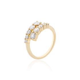 Imagem do produto Anel Moissanite com Fileira de Cada Lado 4MM Pontos de Luz em Prata 925 Folheado a Ouro 18K