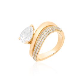 Imagem do produto Anel Moissanite Ondulado de Duas Fileiras com Gota na Lateral em Prata 925 Folheado a Ouro 18K