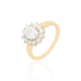 Imagem do produto Anel Moissanite Oval com Cravação Princesa na Volta em Prata 925 Folheado a Ouro 18K