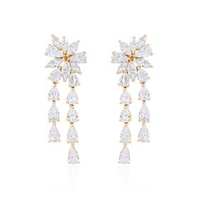 Imagem do produto Brinco Cascata Flor de Noiva Cluster de Zircônia com Gotas Pendentes em Prata 925 Folheado a Ouro 18K