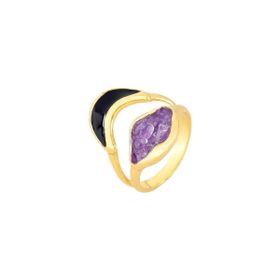 Imagem do produto Anel Brisa Aberto com Ametista e Esmalte Preto Folheado a Ouro 18K