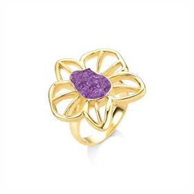 Imagem do produto Anel Flora Ametista Oval Vazado Liso Folheado a Ouro 18K
