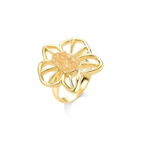 Imagem do produto Anel Flora Citrino Oval Vazado Liso Folheado a Ouro 18K