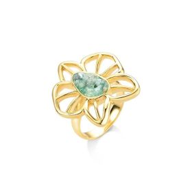 Imagem do produto Anel Flora Esmeralda Oval Vazado Liso Folheado a Ouro 18K