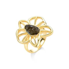 Imagem do produto Anel Flora Labradorita Oval Vazado Liso Folheado a Ouro 18K