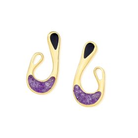 Imagem do produto Brinco Brisa Ametista com Curvas Orgânicas com Esmalte Preto Folheado a Ouro 18K