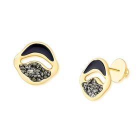 Imagem do produto Brinco Brisa Pirita Redondo com Esmalte Preto Folheado a Ouro 18K