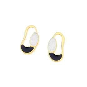 Imagem do produto Brinco Brisa Selenita Vazado com Esmalte Preto Folheado a Ouro 18K