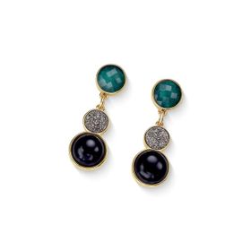 Imagem do produto Brinco Diva com Base Esmeralda Titanio e Ágata Preta Pendente Redondo Folheado a Ouro 18K