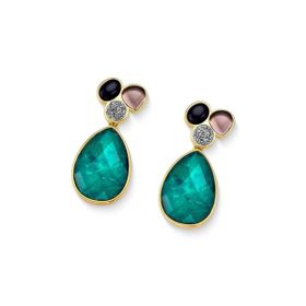 Imagem do produto Brinco Diva Esmeralda Titânio Ágata Preta Obsidiana Fumê Folheado a Ouro 18K