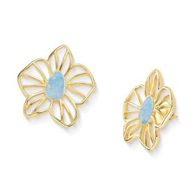 Imagem do produto Brinco Flora Água Marinha Oval Vazado Liso Folheado a Ouro 18K