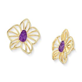 Imagem do produto Brinco Flora Ametista Oval Vazado Liso Folheado a Ouro 18K