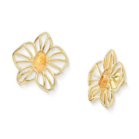 Imagem do produto Brinco Flora Citrino Oval Vazado Liso Folheado a Ouro 18K