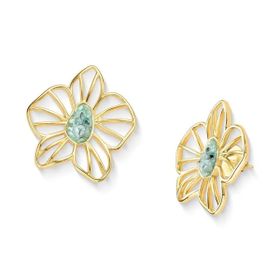Imagem do produto Brinco Flora Esmeralda Oval Vazado Liso Folheado a Ouro 18K