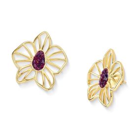 Imagem do produto Brinco Flora Rubi Oval Vazado Liso Folheado a Ouro 18K