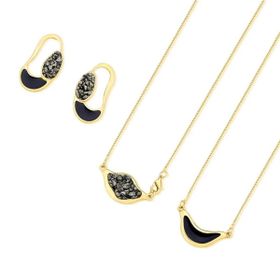 Imagem do produto Conjunto Brisa Pirita com Esmalte Preto Folheado a Ouro 18K